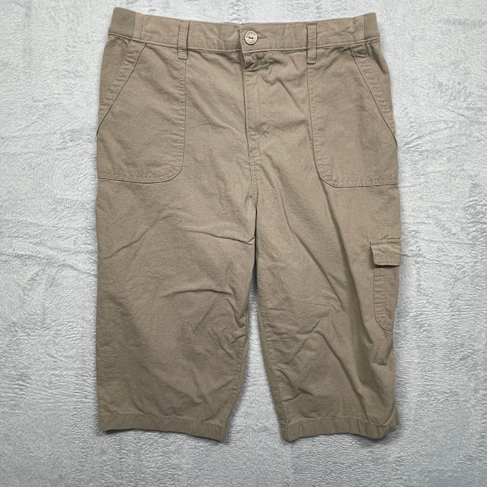 Gloria Vanderbilt Cargo Capri Pants Womens 10 Tan Khaki Cotton Utility Cropped